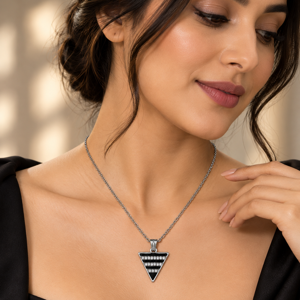 The99Jewel Glamorous Silver Plated Austrian Stone Triangle Pendant Jewellery for Women
