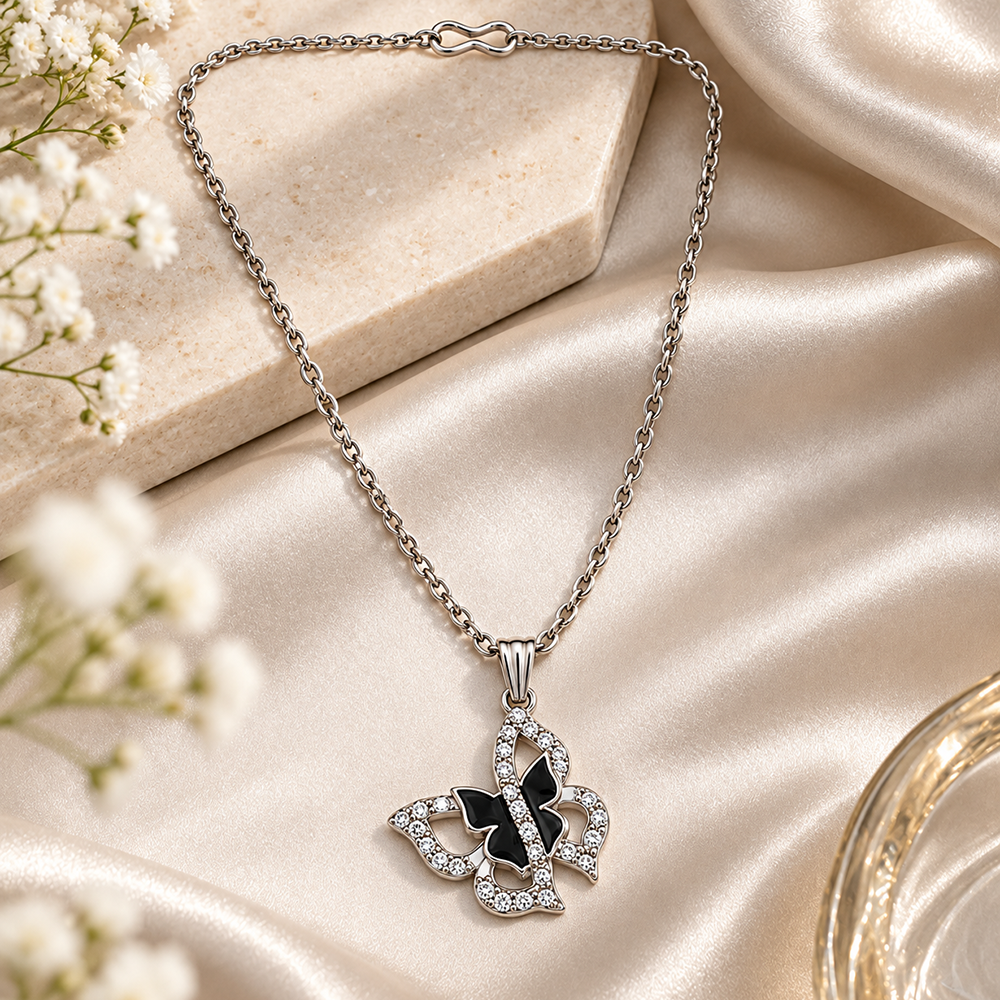 The99Jewel Glamorous Silver Plated Austrian Stone Butterfly Pendant Jewellery for Women