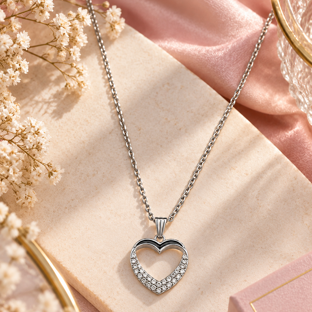 The99Jewel Glamorous Silver Plated Austrian Stone Heart Pendant Jewellery for Women