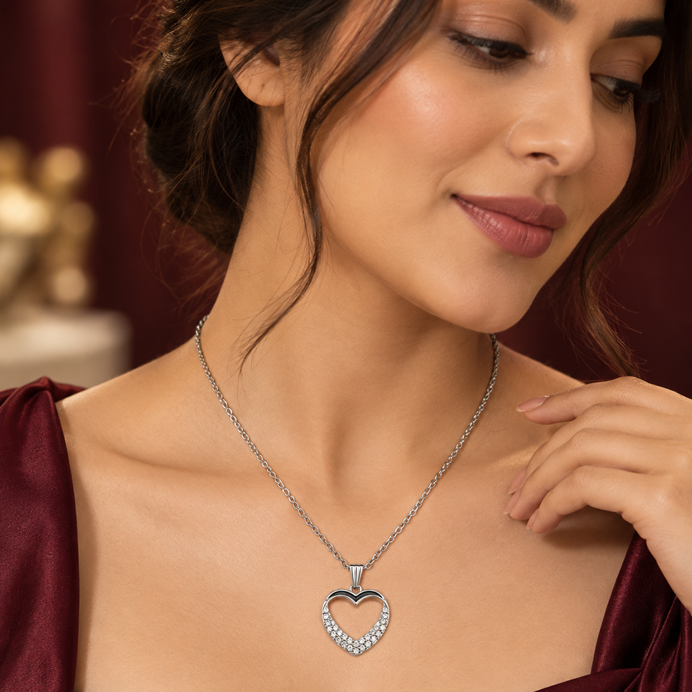 The99Jewel Glamorous Silver Plated Austrian Stone Heart Pendant Jewellery for Women