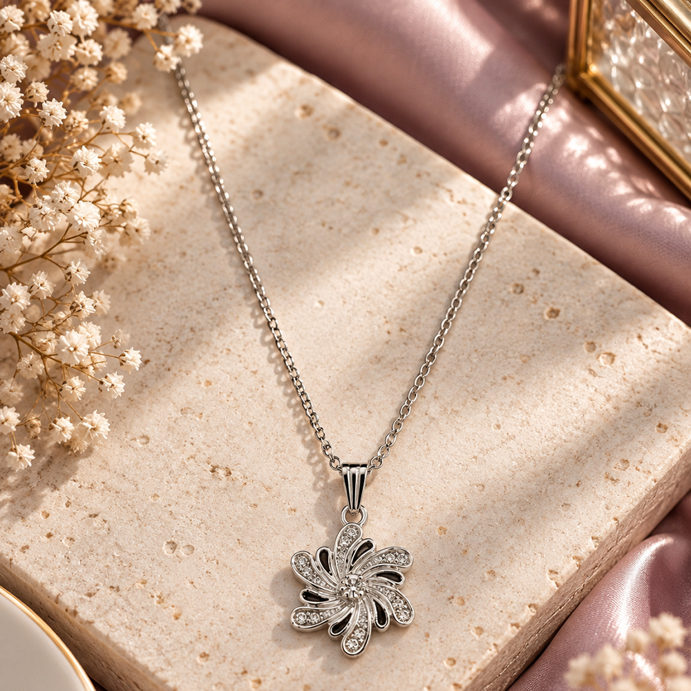 The99Jewel Glamorous Silver Plated Austrian Stone Floral Pendant Jewellery for Women