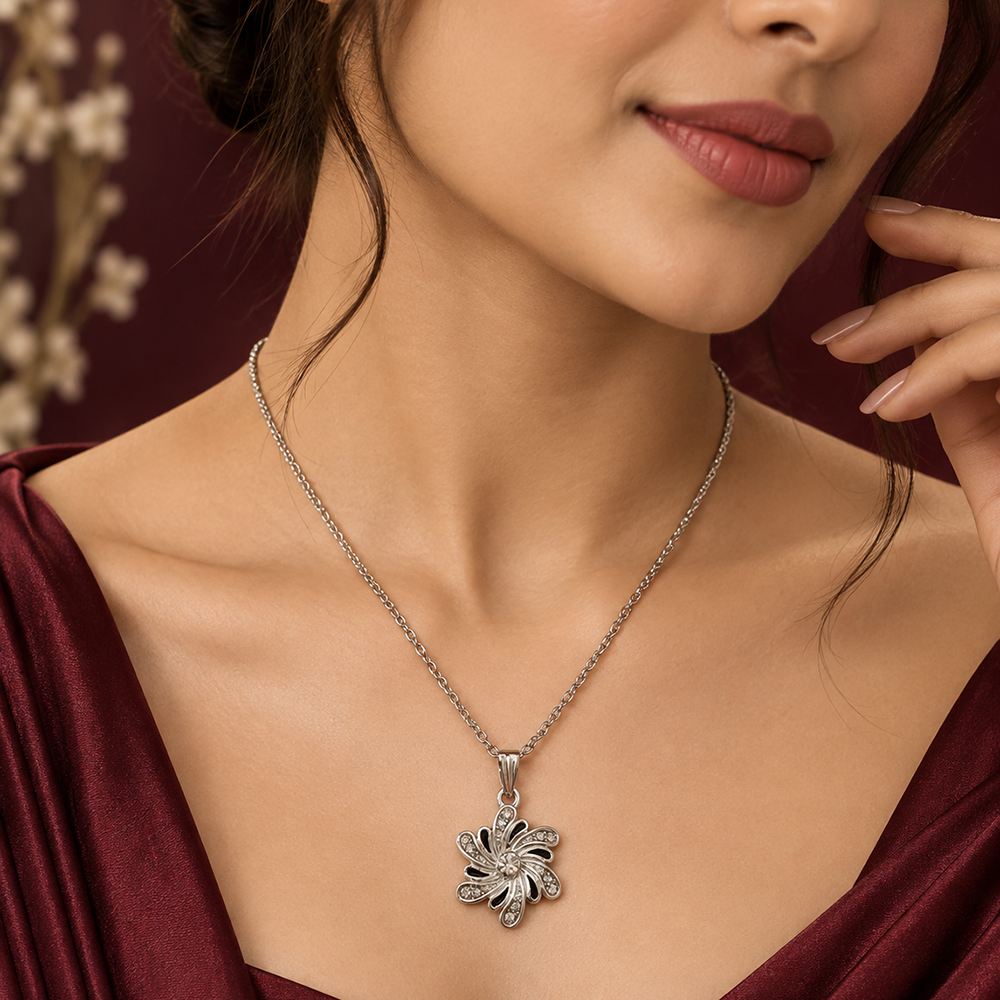 The99Jewel Glamorous Silver Plated Austrian Stone Floral Pendant Jewellery for Women