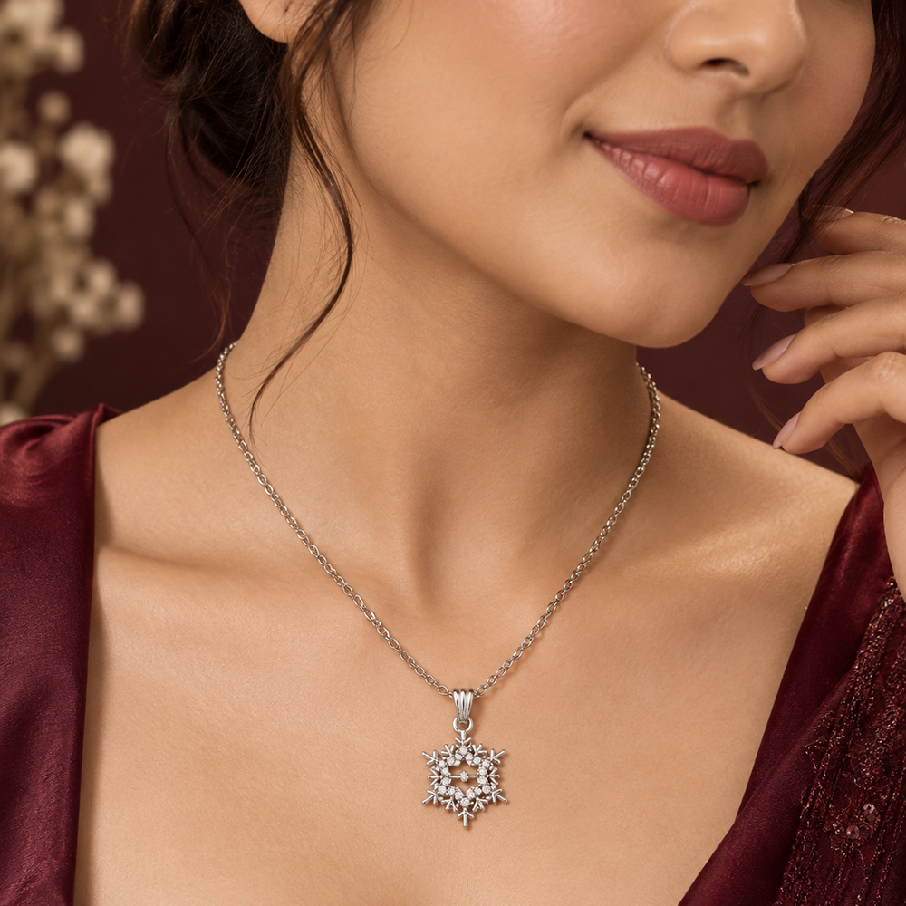 The99Jewel Glamorous Silver Plated Austrian Stone Snow Flake Pendant Jewellery for Women