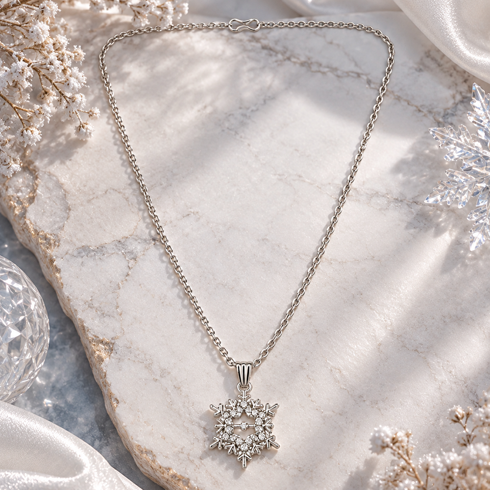 The99Jewel Glamorous Silver Plated Austrian Stone Snow Flake Pendant Jewellery for Women