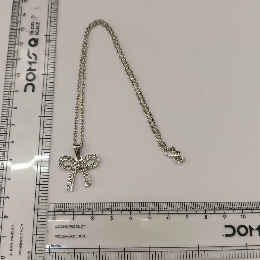 The99Jewel Glamorous Silver Plated Austrian Stone Bow Pendant Jewellery for Women
