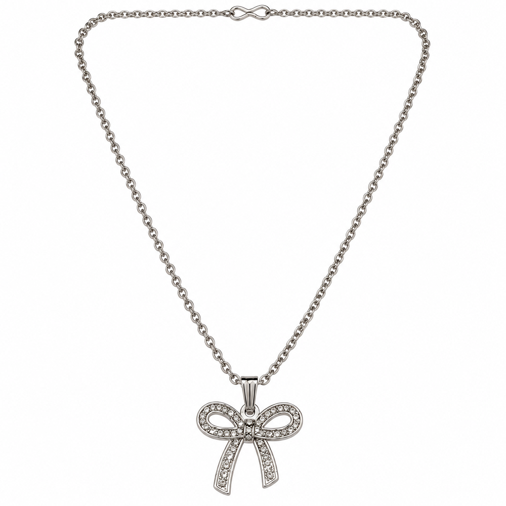The99Jewel Glamorous Silver Plated Austrian Stone Bow Pendant Jewellery for Women