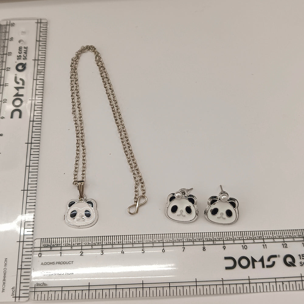 The99Jewel Glamorous Silver Plated Panda Shape Pendant with Matching Earrings Jewellery for Women