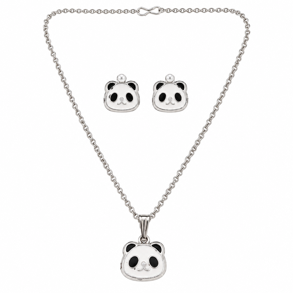 The99Jewel Glamorous Silver Plated Panda Shape Pendant with Matching Earrings Jewellery for Women