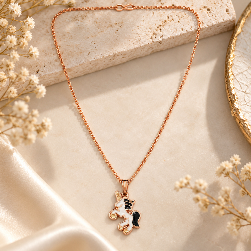 The99Jewel Fashionable Rose Gold Plated Unicorn Shape Pendant Chain Necklace for Women