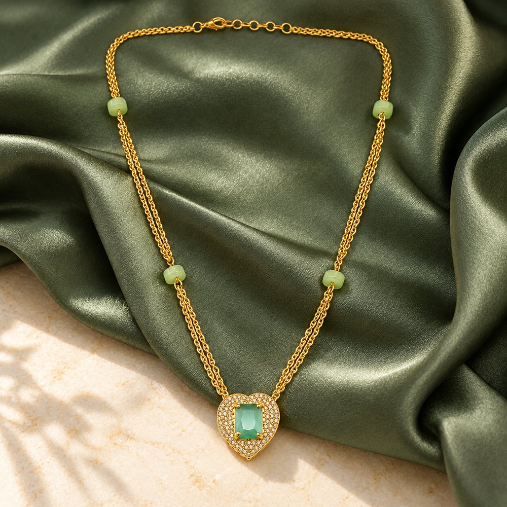 The99Jewel Pearl and Gold Beaded Necklace with Ruby and Emerald-Coloured Stone Accents