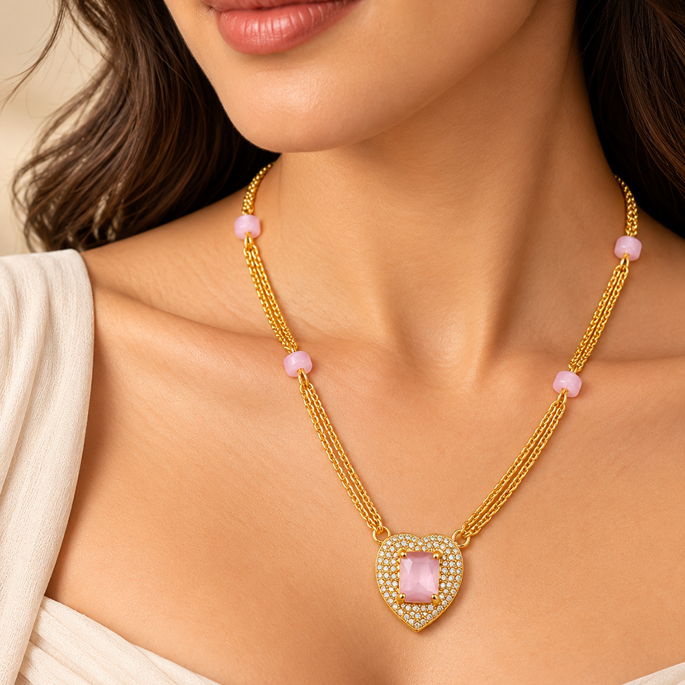 The99Jewel Pearl and Gold Beaded Necklace with Ruby and Emerald-Coloured Stone Accents