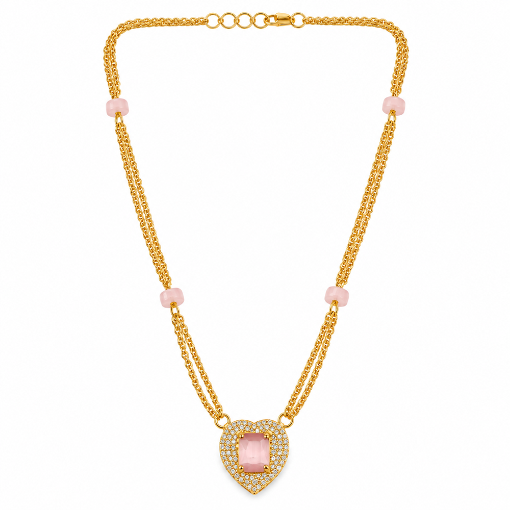 The99Jewel Pearl and Gold Beaded Necklace with Ruby and Emerald-Coloured Stone Accents
