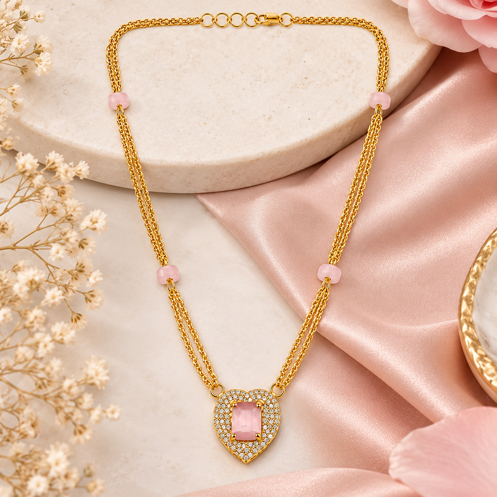 The99Jewel Pearl and Gold Beaded Necklace with Ruby and Emerald-Coloured Stone Accents