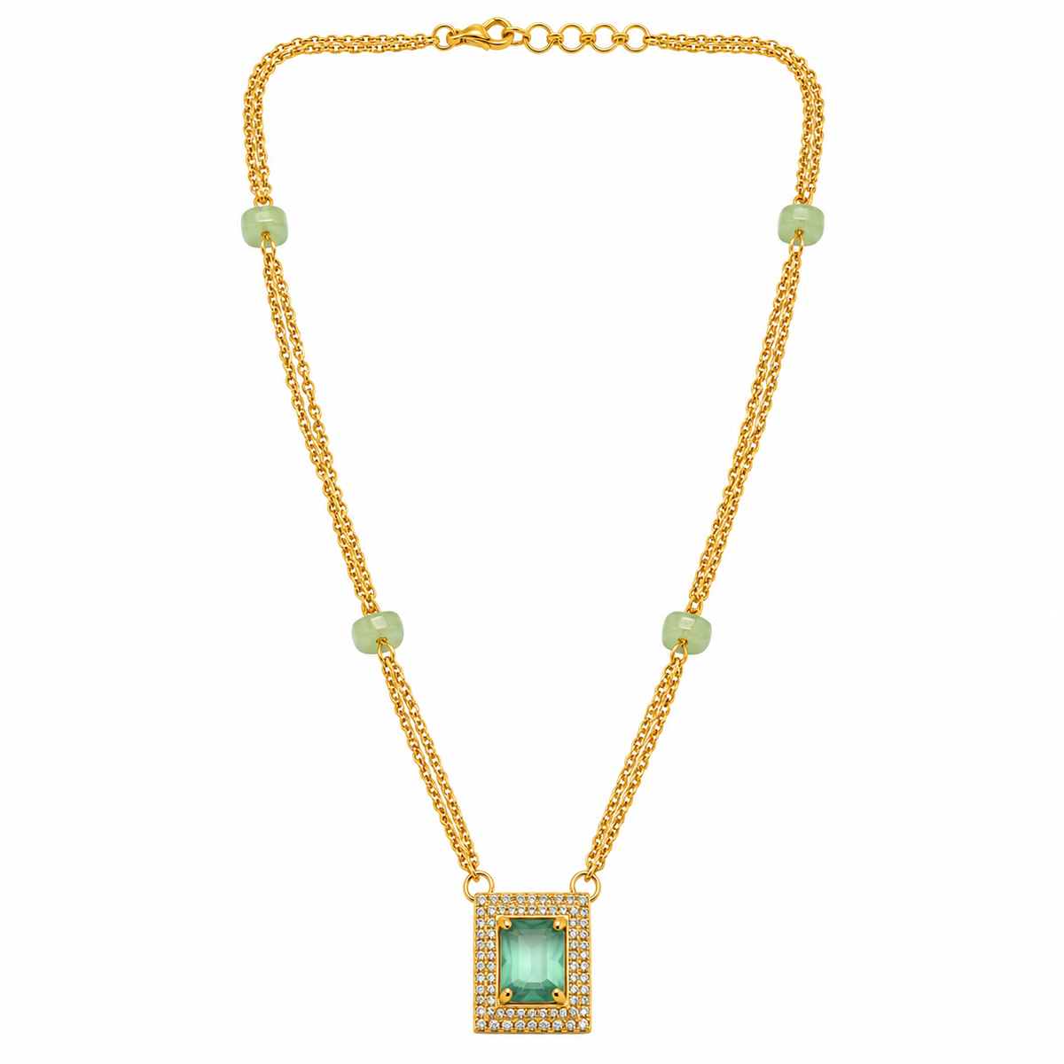 The99Jewel Pearl and Gold Beaded Necklace with Ruby and Emerald-Coloured Stone Accents