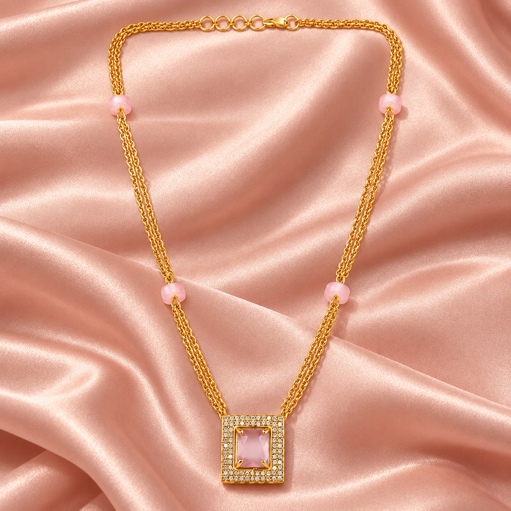 The99Jewel Pearl and Gold Beaded Necklace with Ruby and Emerald-Coloured Stone Accents