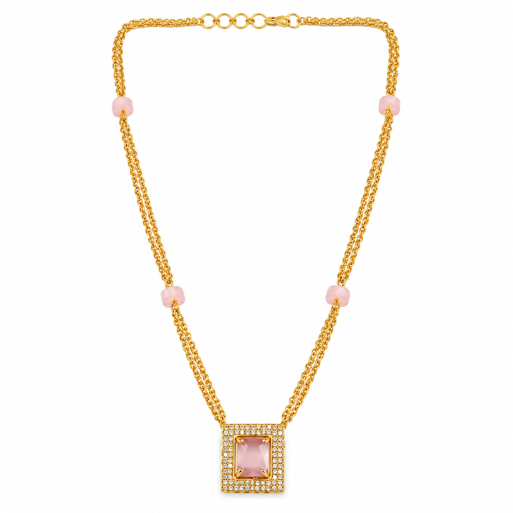 The99Jewel Pearl and Gold Beaded Necklace with Ruby and Emerald-Coloured Stone Accents