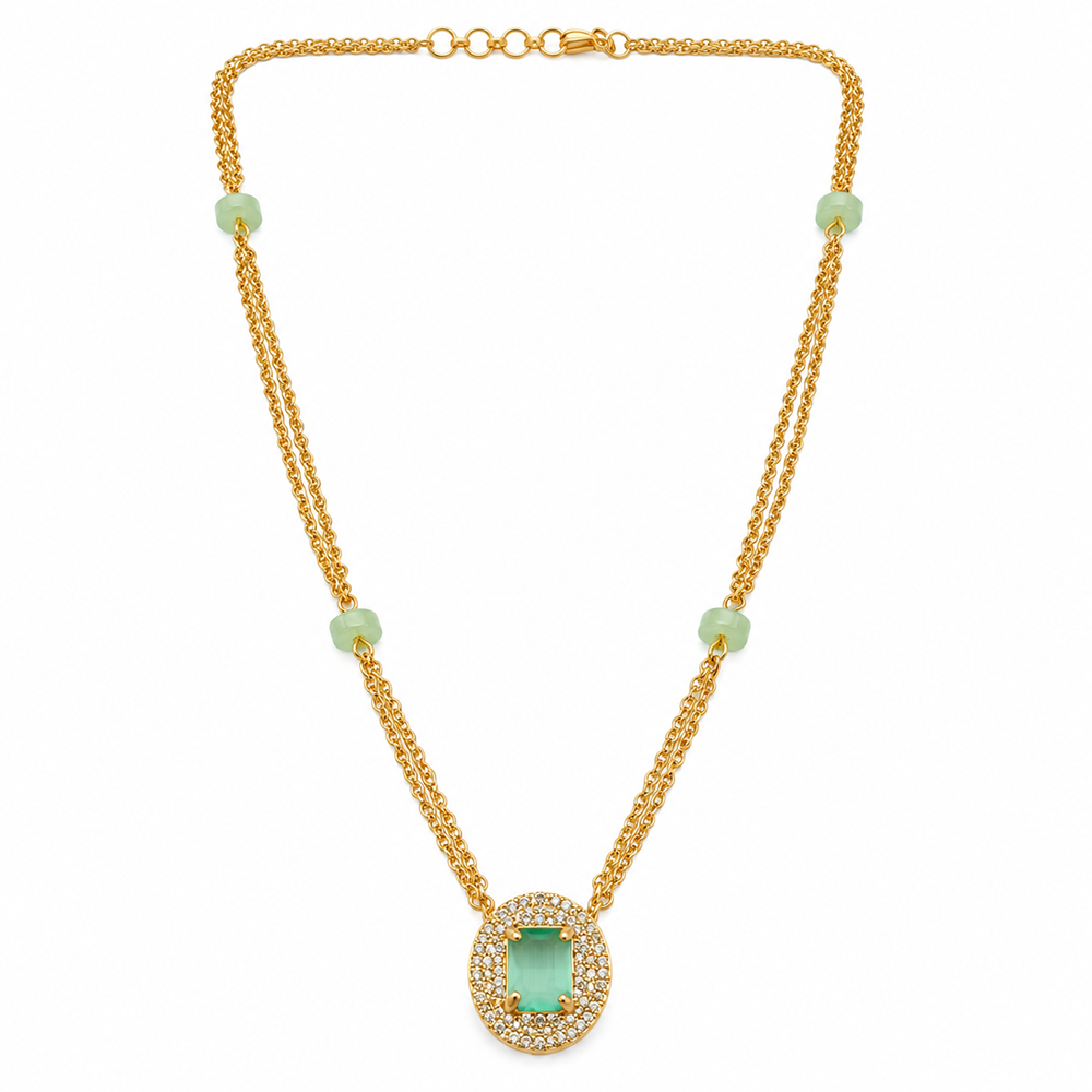 The99Jewel Pearl and Gold Beaded Necklace with Ruby and Emerald-Coloured Stone Accents