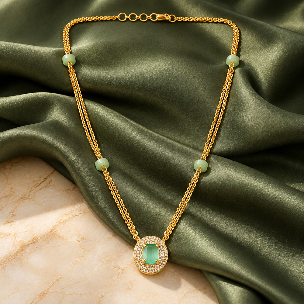 The99Jewel Pearl and Gold Beaded Necklace with Ruby and Emerald-Coloured Stone Accents