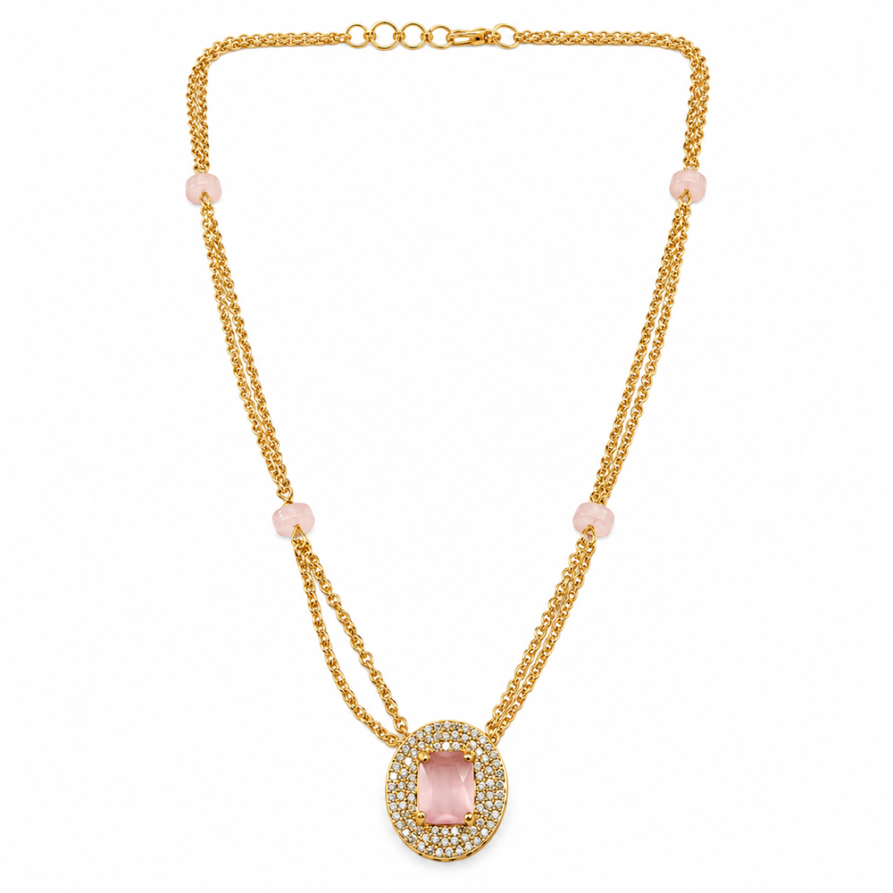 The99Jewel Pearl and Gold Beaded Necklace with Ruby and Emerald-Coloured Stone Accents