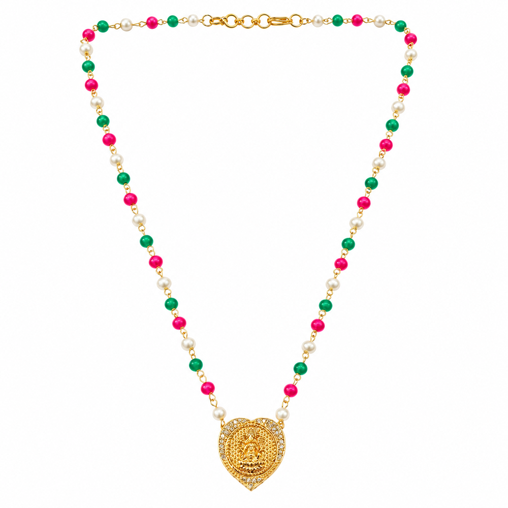 The99Jewel Pearl and Gold Beaded Necklace with Ruby and Emerald-Coloured Stone Accents