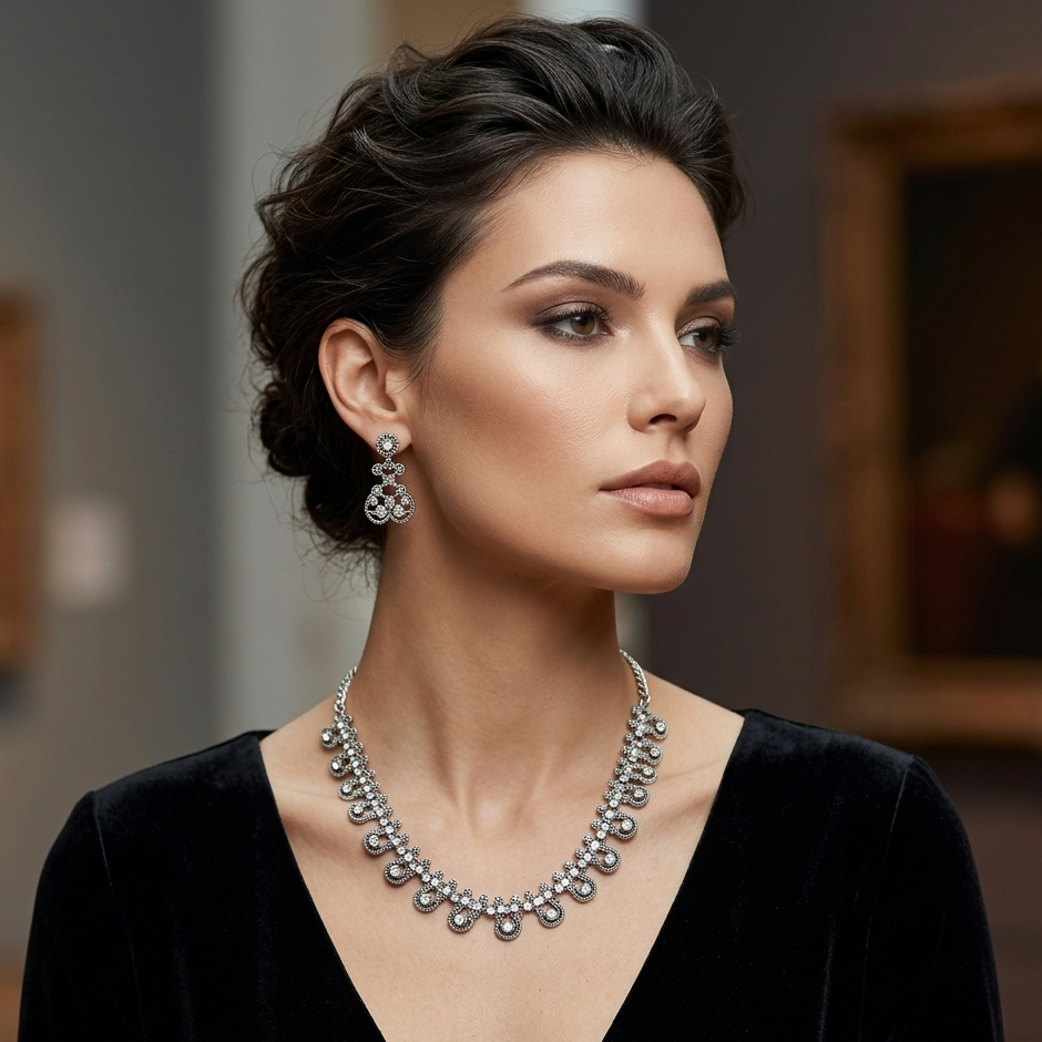 The99Jewel Silver Plated Elegant Austrian Stone Necklace set .