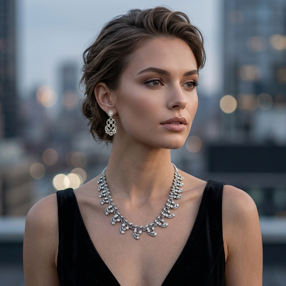 The99Jewel Silver Plated Elegant Austrian Stone Necklace set