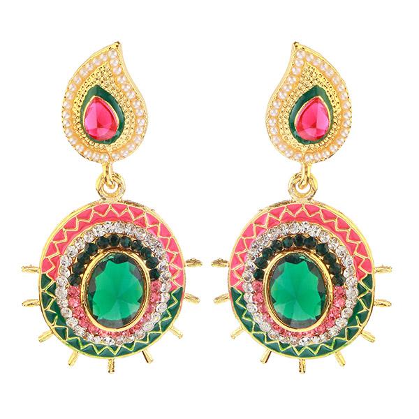The99Jewel Gold Plated Pink And Green Meenakari Austrian Stone Dangler Earrings