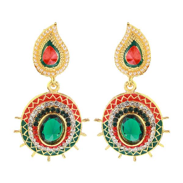 The99Jewel Maroon And Green Meenakari Austrian Stone Dangler Earrings