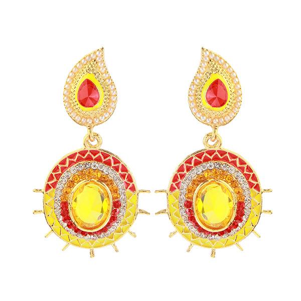 The99Jewel Yellow And Maroon Meenakari Austrian Stone Dangler Earrings