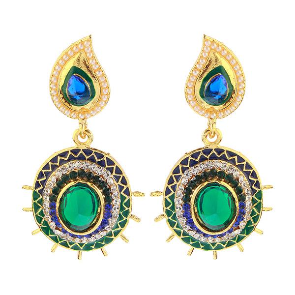 The99Jewel Green Meenakari Austrian Stone Dangler Earrings