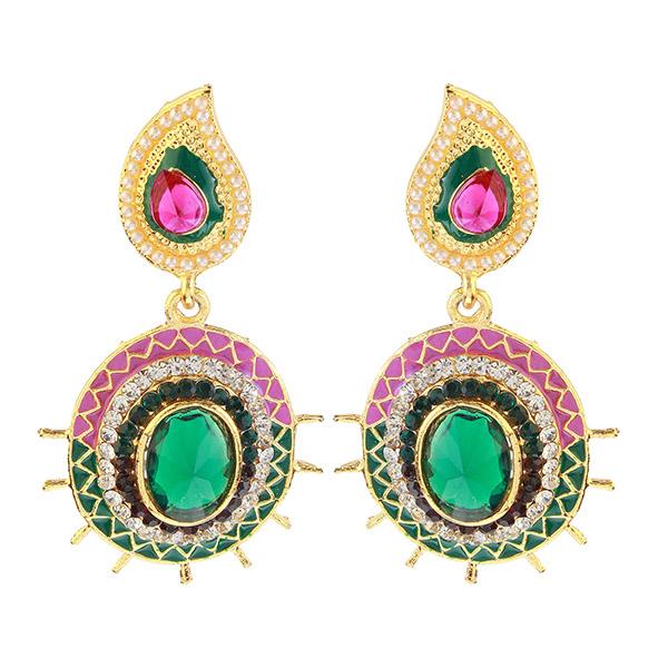 The99Jewel Pink And Green Meenakari Gold Plated Dangler Earrings