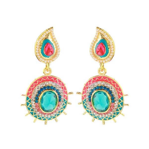 The99Jewel Pink And Green Meenakari Gold Plated Dangler Earrings