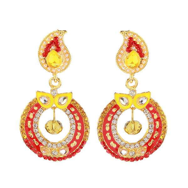 The99Jewel Red Meenakari Kundan Gold Plated Dangler Earrings
