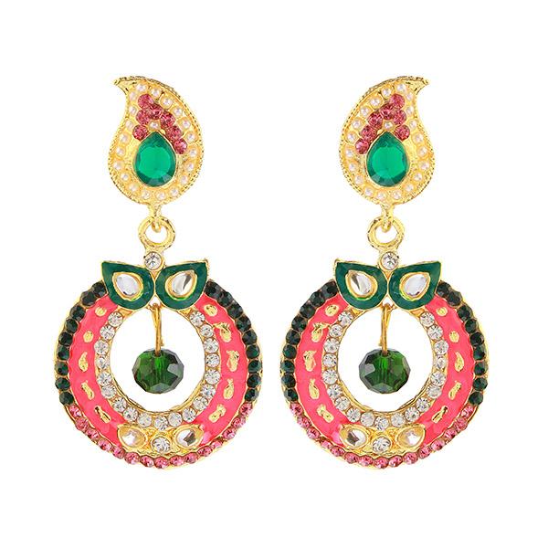 The99Jewel Pink And Green Meenakari Gold Plated Dangler Earrings