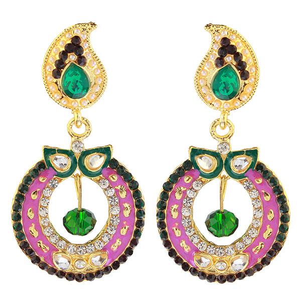 The99Jewel Purple And Green Meenakari Kundan Dangler Earrings