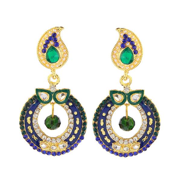The99Jewel Purple And Green Meenakari Kundan Dangler Earrings