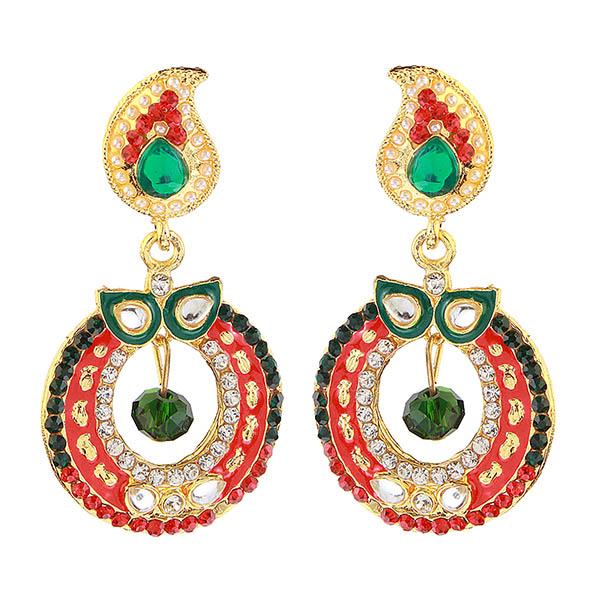 The99Jewel Red And Green Meenakari Kundan Dangler Earrings
