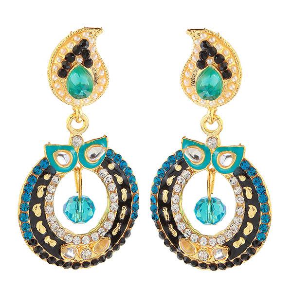 The99Jewel Black And Blue Meenakari Kundan Dangler Earrings
