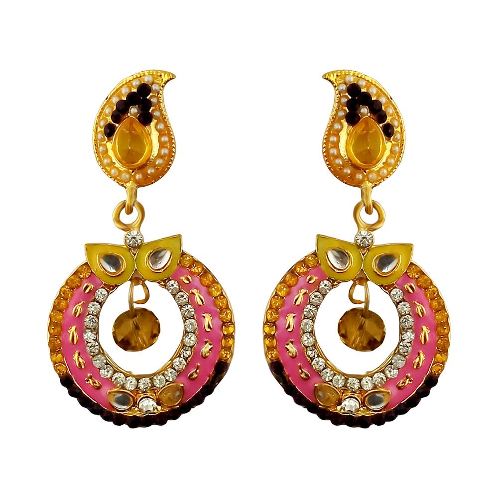 The99Jewel Gold Plated White Austrian Stone And Meenakari Dangler Earrings - 1304623A
