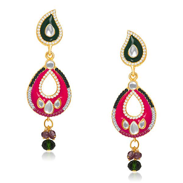 The99Jewel Pink And Black Meenakari Kundan Dangler Earrings