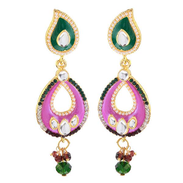 The99Jewel Purple And Green Meenakari Kundan Dangler Earrings