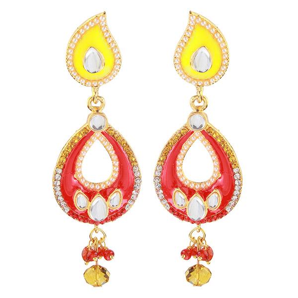 The99Jewel Red And Yellow Meenakari Kundan Dangler Earrings