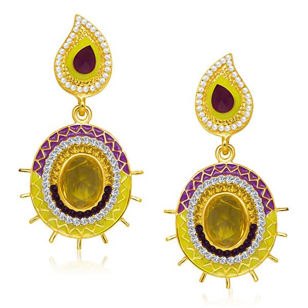 The99Jewel Purple And Yellow Meenakari Austrian Stone Dangler Earrings