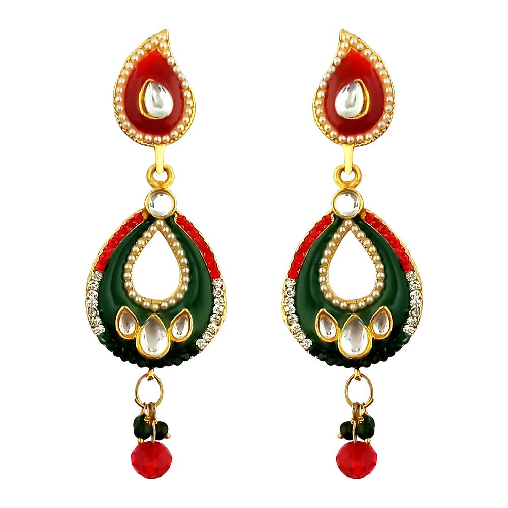 The99Jewel Gold Plated White Austrian Stone And Pearl And Meenakari Dangler Earrings - 1304638A