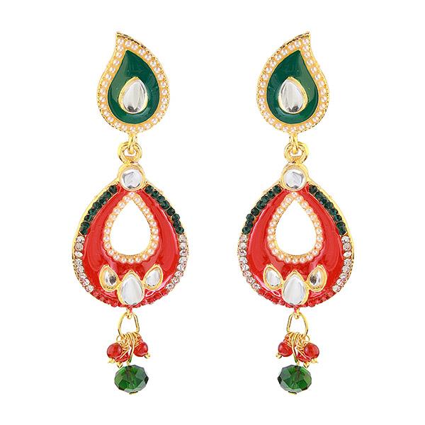 The99Jewel Red And Green Meenakari Kundan Dangler Earrings