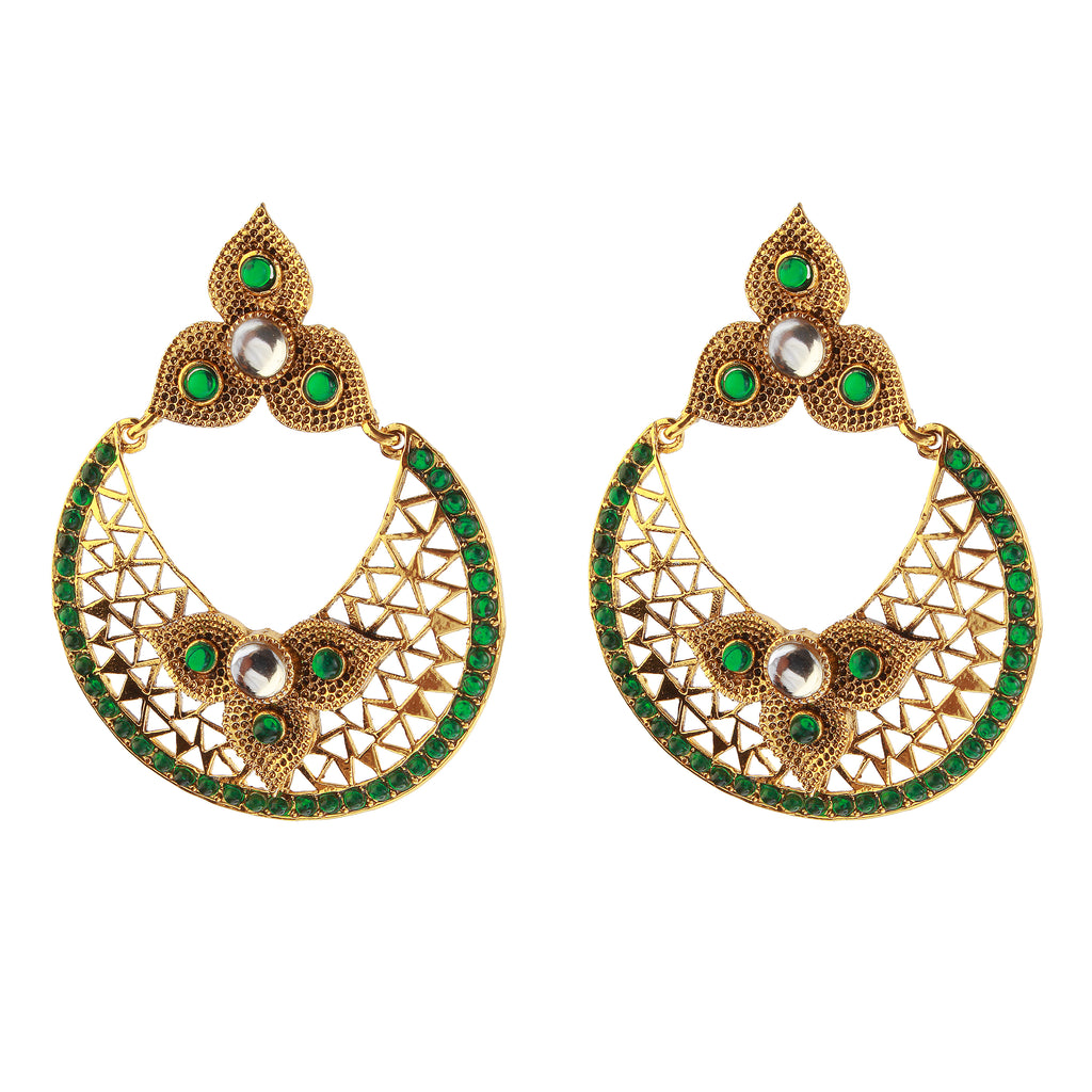 The99Jewel Gold Plated Ethnic Green Dangler Earrings