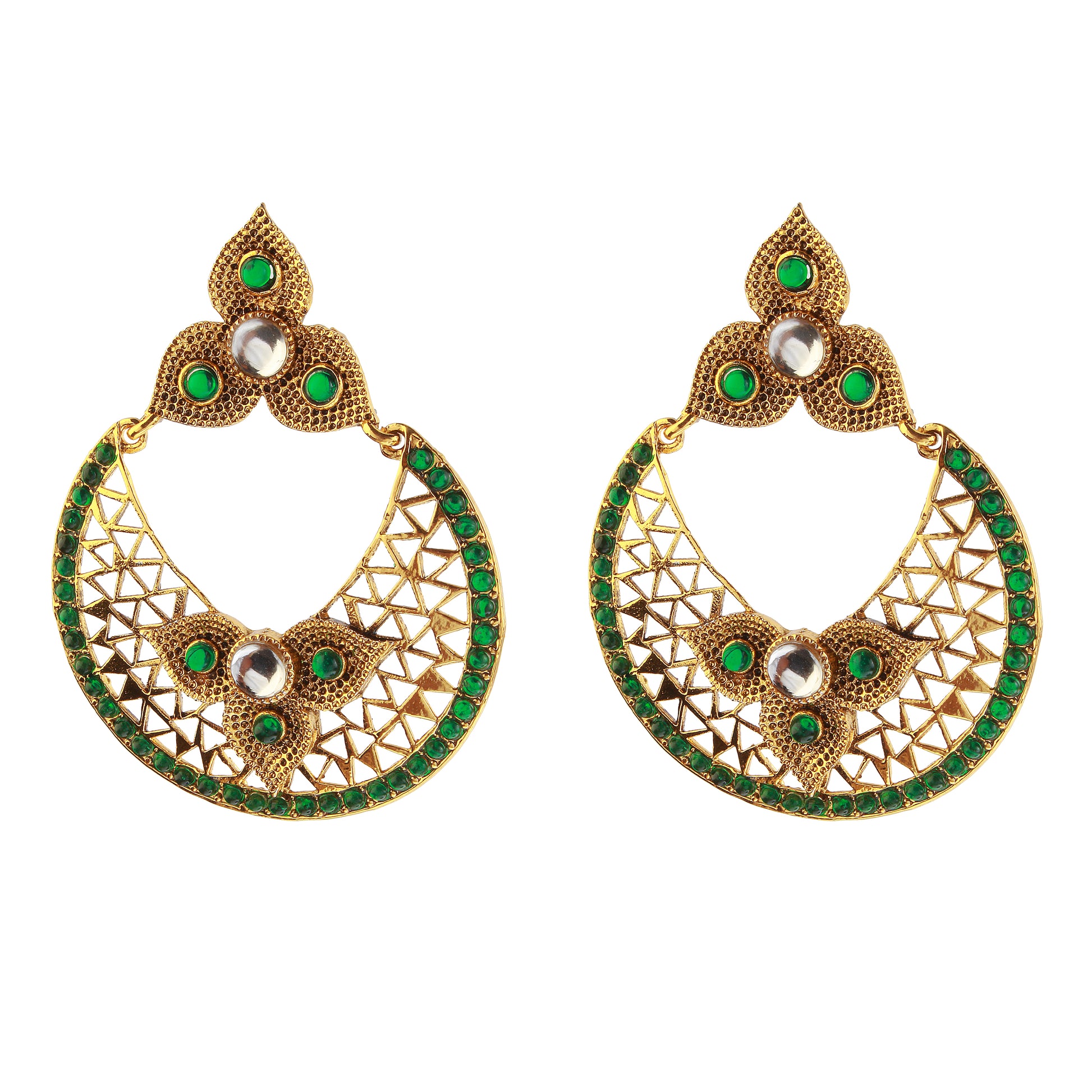 The99Jewel Gold Plated Ethnic Green Dangler Earrings