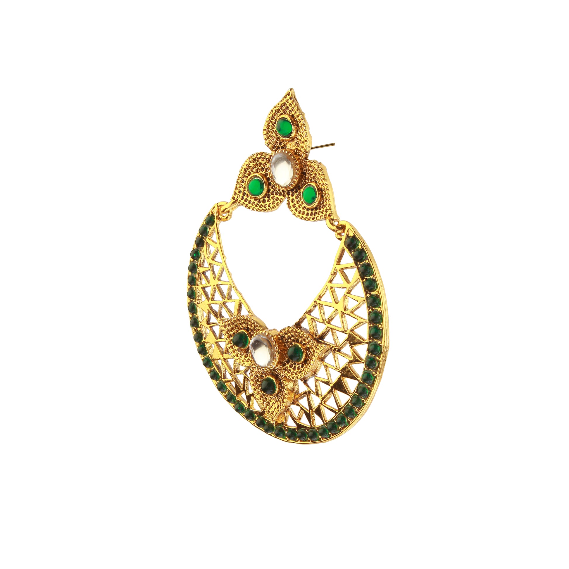 The99Jewel Gold Plated Ethnic Green Dangler Earrings