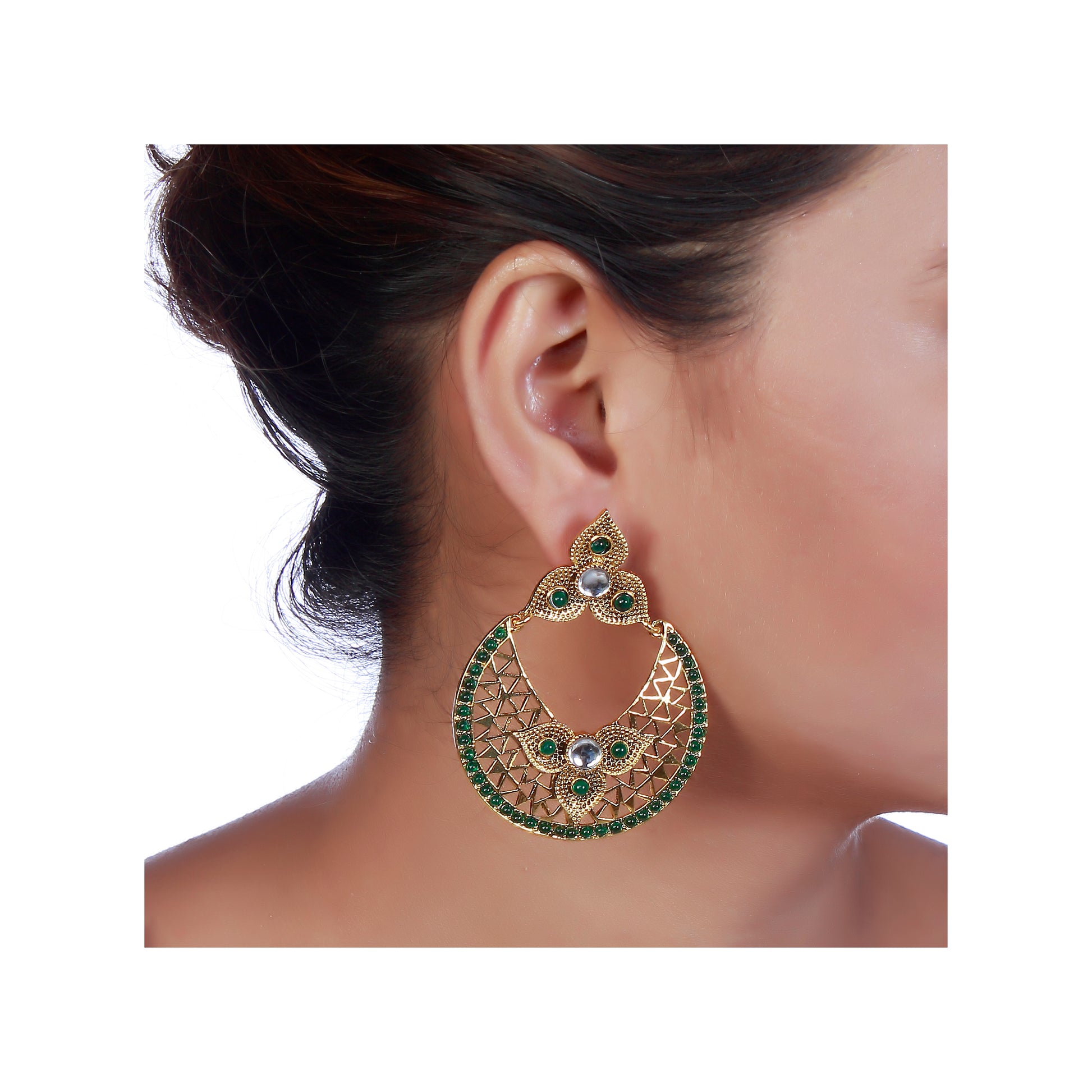 The99Jewel Gold Plated Ethnic Green Dangler Earrings