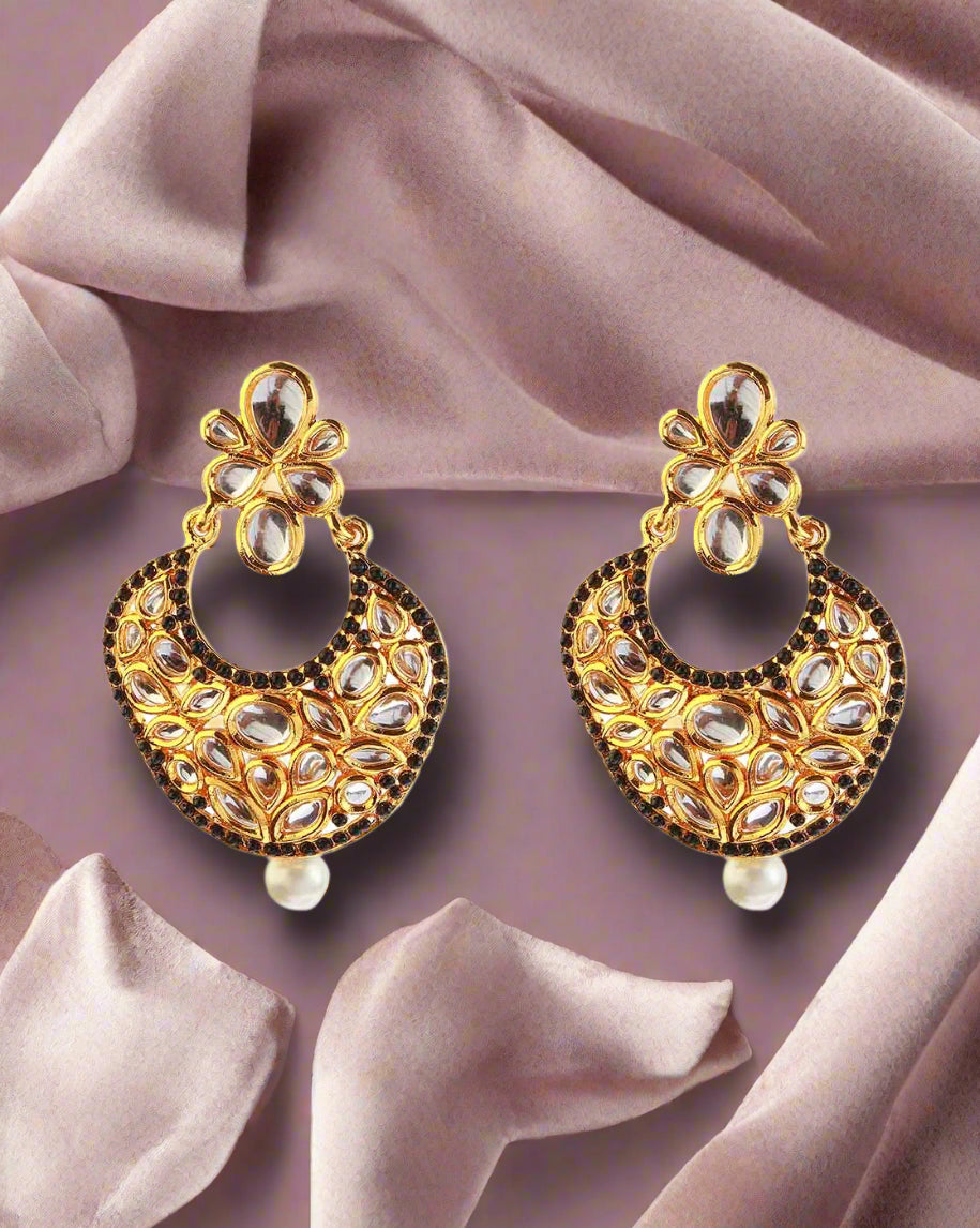 The99Jewel Gold Plated Ethnic Black Dangler Earrings